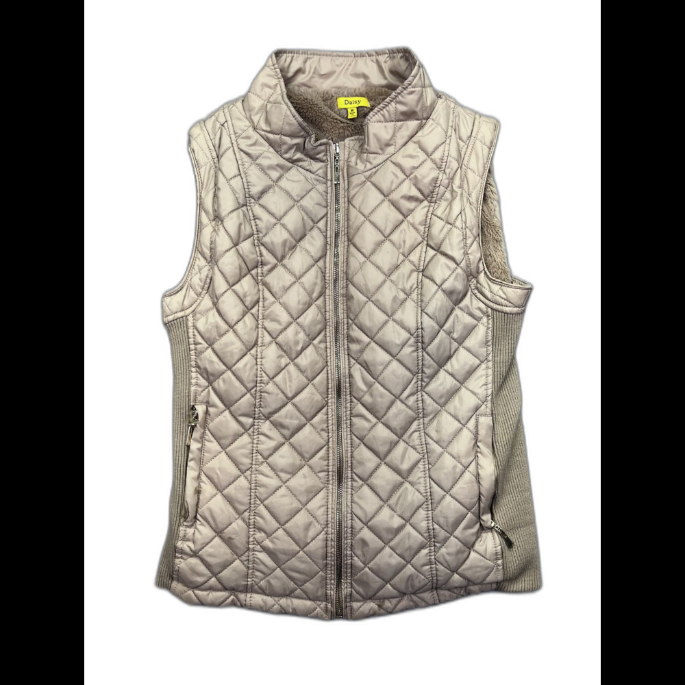 Daisy Size M Women’s Quilted‎ vest Beige Full Zip Fur Line Jacket - Read
